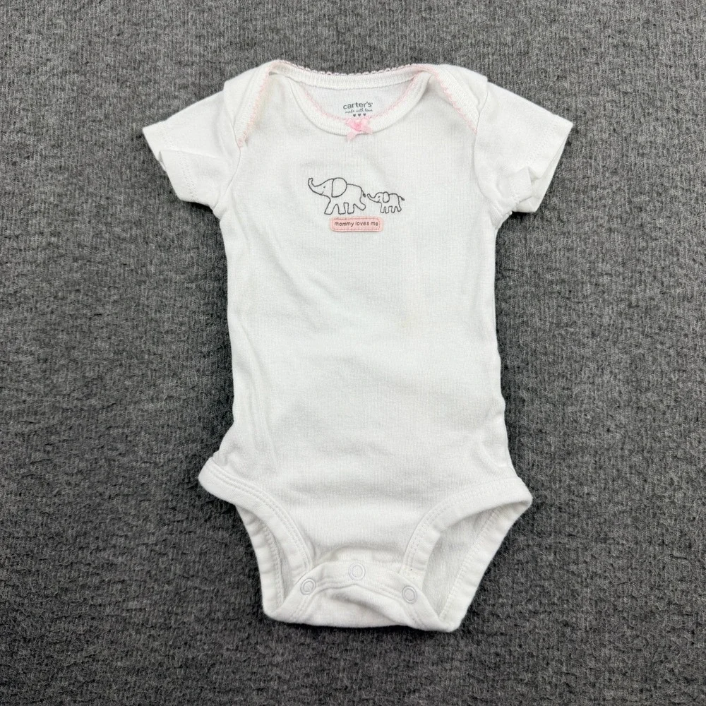 Carters Baby Girls White Mommy Loves Me Elephant Bodysuit 3 Months‎ Pink Trim